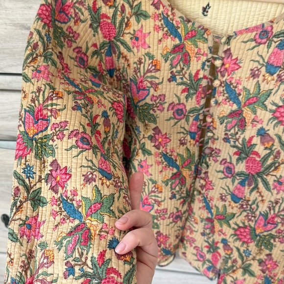 Vintage Reversible Quilted Floral Jacket Cream Cotton Cottagecore Boho Handmade - Picture 4 of 13